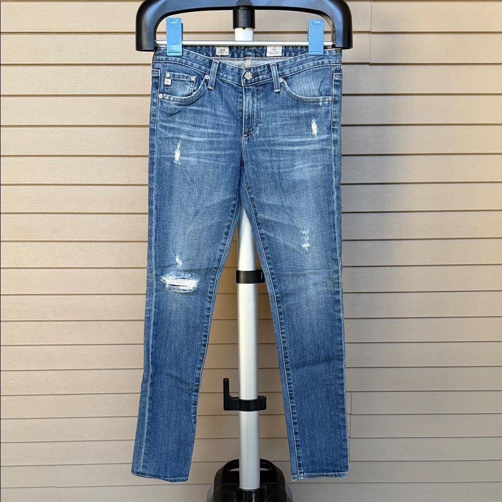 Ag Adriano Goldschmied Distressed Blue Skinny Jeans